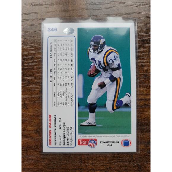 Herschel Walker 1991 Upper Deck #346 - Minnesota Vikings - NFL - Fresh Pull - Picture 2 of 2